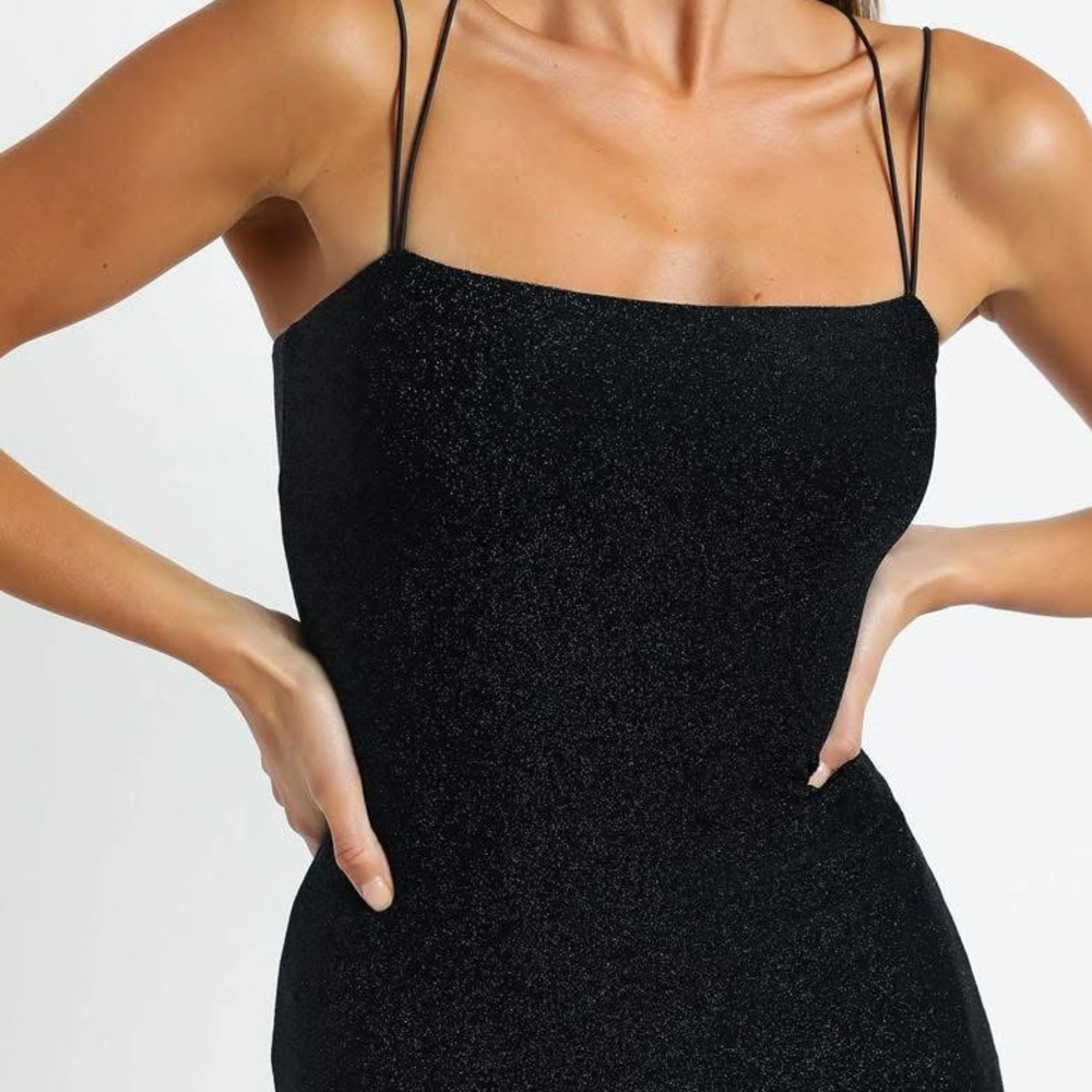 Luvalot Australia – Starry Eyes Dress 114393 – Black Lurex – Size 8 (Showpo)